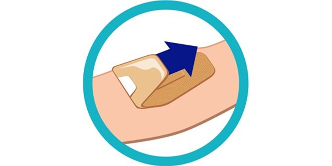 Schéma montrant la façon correcte de retirer un pansement Nexcare™ DUO
